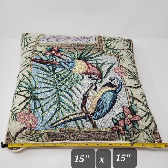 Parrot & Palm Tree Tapestry Pillows Set of 2  Tropical Jungle Decor Coastal Boho - Picture 7 of 7